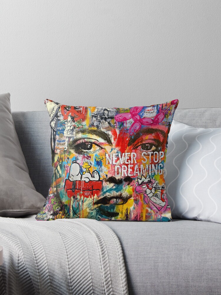 Thumbnail 1 of 4, Pillow, Banksy inspired pop art designed and sold by Helt-Sort.
