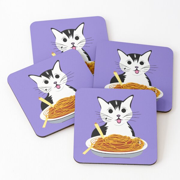 Item preview, Cute White Cat Eating Spaghetti  designed and sold by Kodexstore.