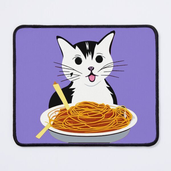 Item preview, Cute White Cat Eating Spaghetti designed and sold by Kodexstore.