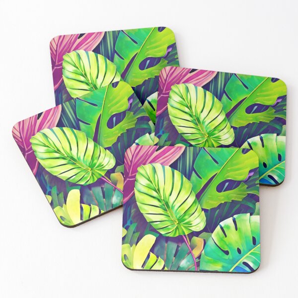 Item preview, Monstera leaves watercolor jungle landscape designed and sold by Ascooepics.