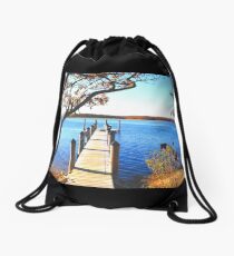 Dock Pier On Water Print Drawstring Bag