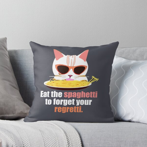 Item preview, "Eat Your Spaghetti To Forget Your Regretti" Funny Cat Quotes Eating Spaghetti  designed and sold by Kodexstore.