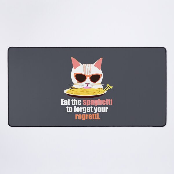 Item preview, "Eat Your Spaghetti To Forget Your Regretti" Funny Cat Quotes Eating Spaghetti designed and sold by Kodexstore.