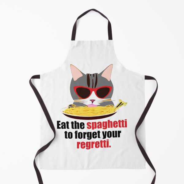 Item preview, "Eat Your Spaghetti To Forget Your Regretti" Funny Cat Quotes Eating Spaghetti designed and sold by Kodexstore.