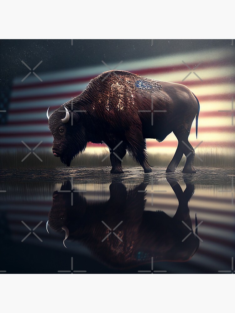 "A bison stands in front of the American flag" Sticker for Sale by ai