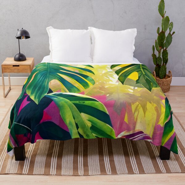 Item preview, Monstera leaves neon dream jungle landscape designed and sold by Ascooepics.