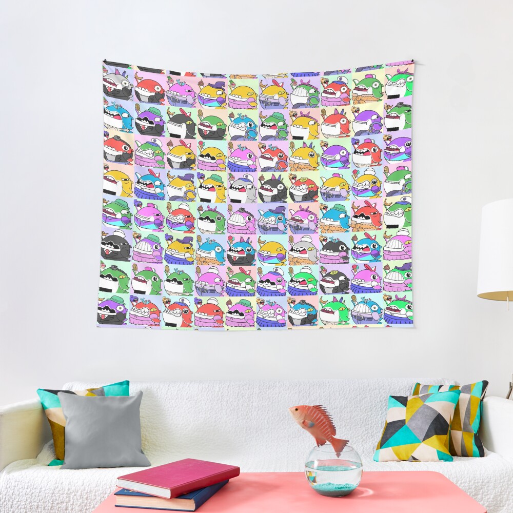 Cute Sticker Whales Pattern Tapestry