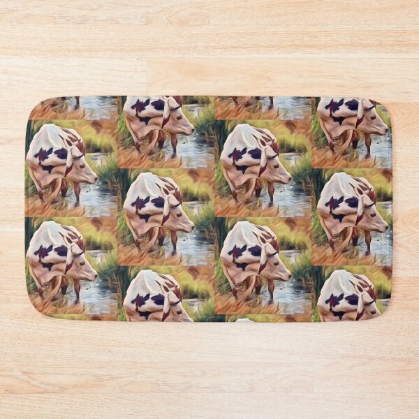 Item preview, Brown and white farm cow walking through the creek bed designed and sold by FarmsteadAcers.