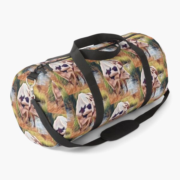 Item preview, Brown and white farm cow walking through the creek bed designed and sold by FarmsteadAcers.