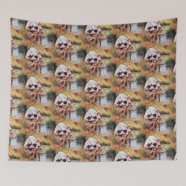 Item preview, Brown and white farm cow walking through the creek bed designed and sold by FarmsteadAcers.