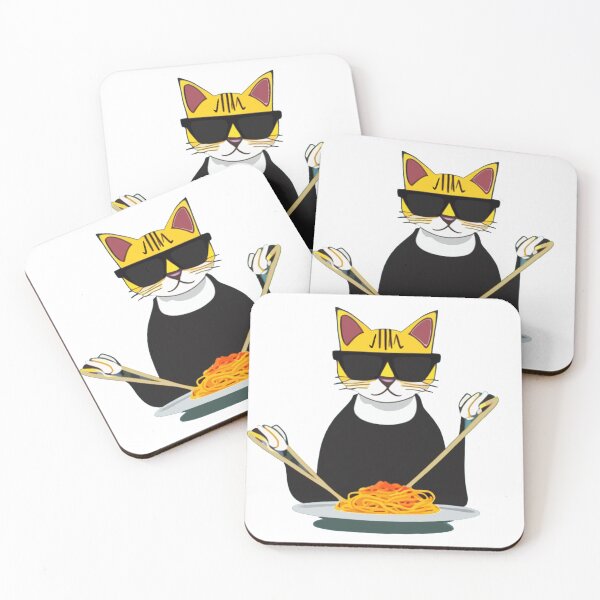 Item preview, "SPAGHETTI CAT"- Black Cat Wearing Sunglasses and Cat Eating Spaghetti  designed and sold by Kodexstore.