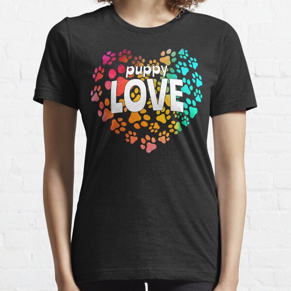 Cute Dog Lover's Puppy Love Design with Paw Prints and Rainbow Heart Essential T-Shirt