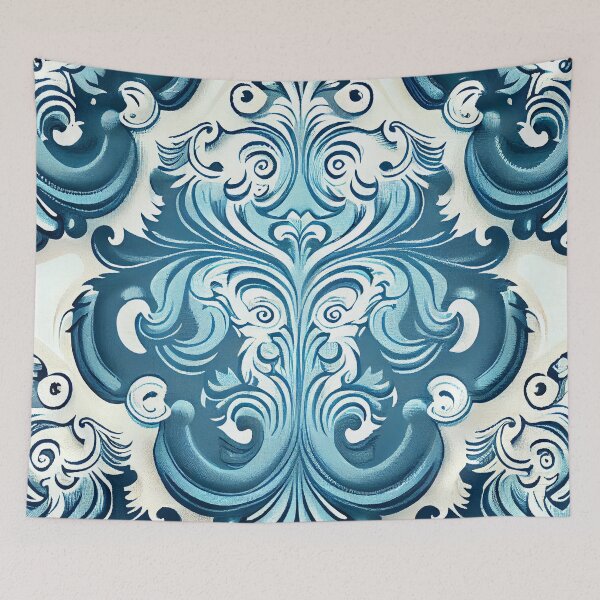 Item preview, Relaxed Baroque Drawn Blue Western Pattern Digital Painting designed and sold by CodeAndColors.