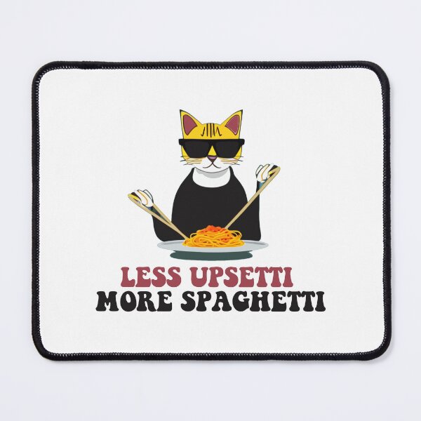 Item preview, "Less Upsetti, More Spaghetti"- Black Cat Wearing Sunglasses & Eating Spaghetti, Cat Quotes designed and sold by Kodexstore.