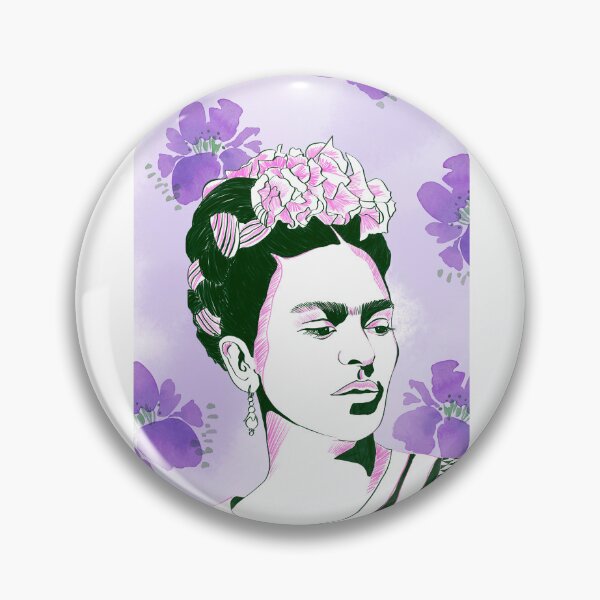 Item preview, Floral Frida Kahlo watercolor portrait purple pink flower peony Indian ink designed and sold by SoatCreation.