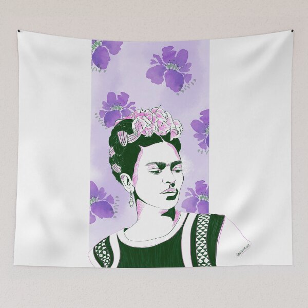 Item preview, Floral Frida Kahlo acuarela retrato púrpura rosa flor peonía tinta india designed and sold by SoatCreation.