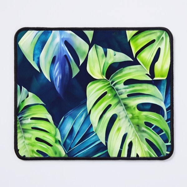 Item preview, Blue Monstera Tropical Leaves Watercolor Art designed and sold by Ascooepics.