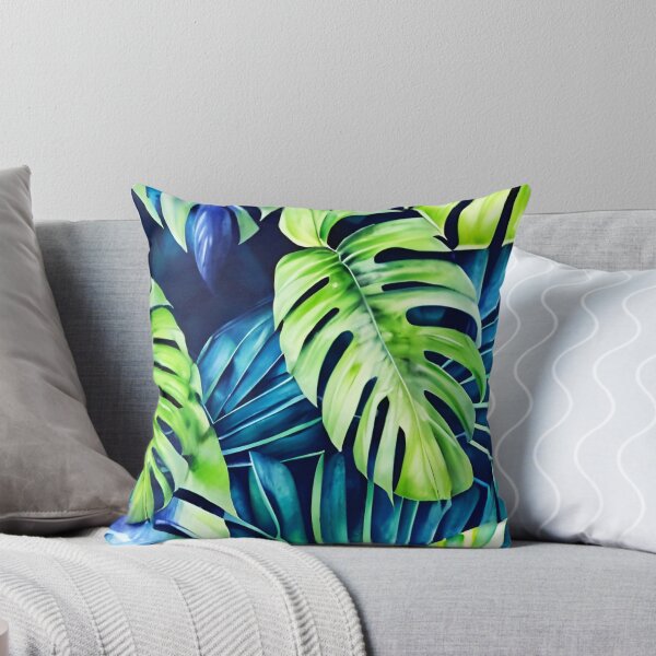 Item preview, Blue Monstera Tropical Leaves Watercolor Art designed and sold by Ascooepics.