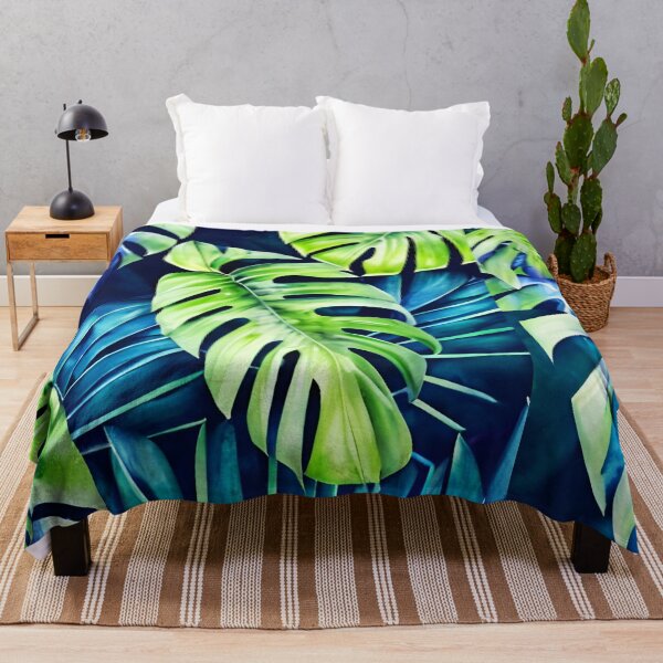 Item preview, Blue Monstera Tropical Leaves Watercolor Art designed and sold by Ascooepics.