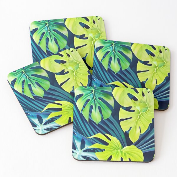 Item preview, Blue Monstera Tropical Leaves Watercolor Art designed and sold by Ascooepics.