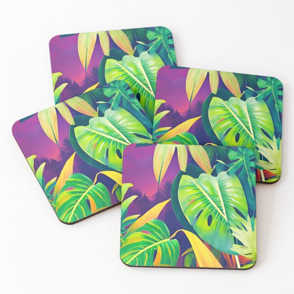 Item preview, Monstera leaves neon dream jungle landscape designed and sold by Ascooepics.