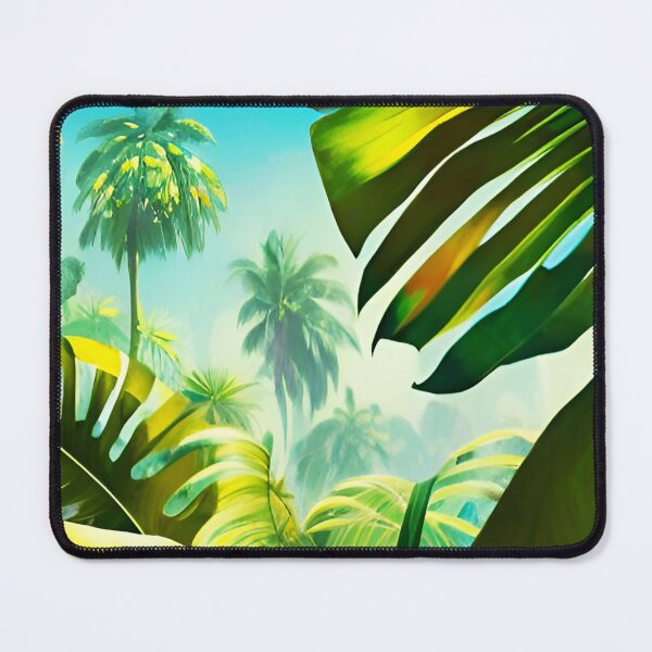 Item preview, exotic jungle landscape with palm trees and monstera leaves designed and sold by Ascooepics.