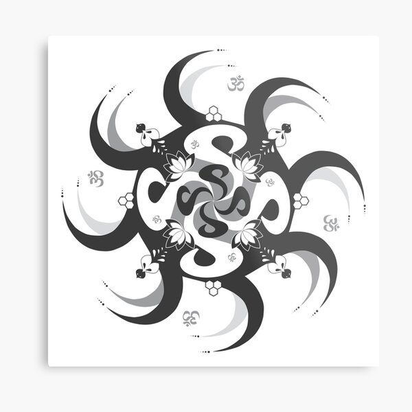 Shee Mandala Spiral with Om and Lotus Symbol Metal Print