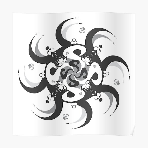 Shee Mandala Spiral with Om and Lotus Symbol Poster