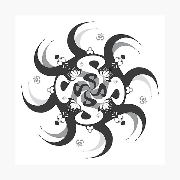 Shee Mandala Spiral with Om and Lotus Symbol Photographic Print