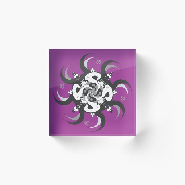 Shee Mandala Spiral with Om and Lotus Symbol Acrylic Block