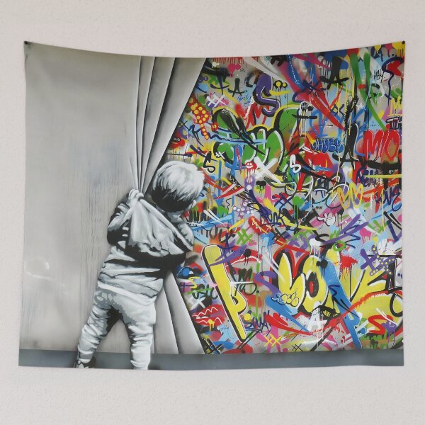 Item preview, Behind the Curtain Banksy Home Decor Decoration Street Art designed and sold by Omoozo.