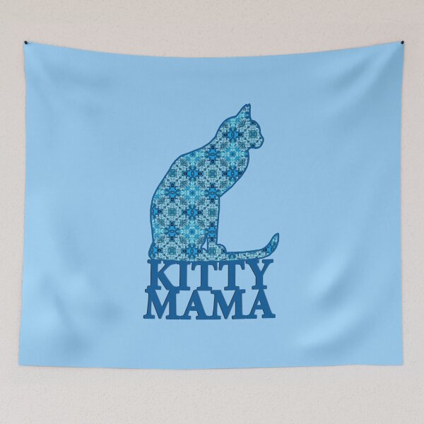 Item preview, Kitty Mama Sitting Cat in Denim Blue Pattern  designed and sold by Marymarice.