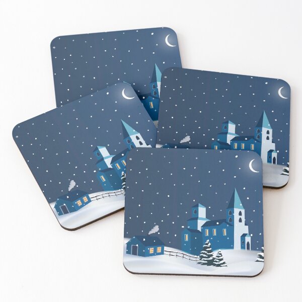 Item preview, Vector night winter snowy countryside illustration designed and sold by Familyshmot.