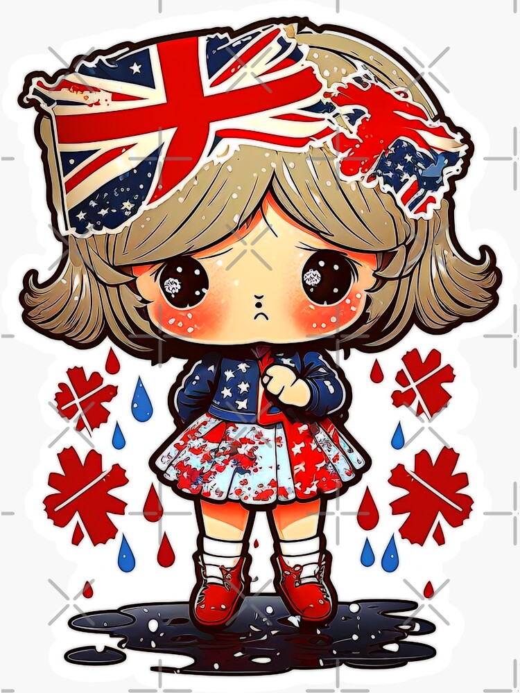 "Sad and Cute British Girl Sticker for kids" Sticker for Sale by