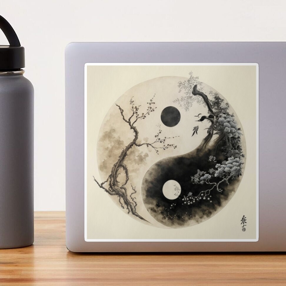 Aimant et autocollant - Chat Yin et Yang - RippleSplashStudio