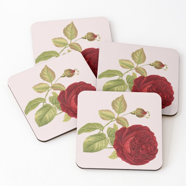 Artikelvorschau, Old Fashioned Red Rose Pale Pink Background Rosebud Leaves Bush Branch zum Valentinstag entworfen und verkauft von kattakitty.