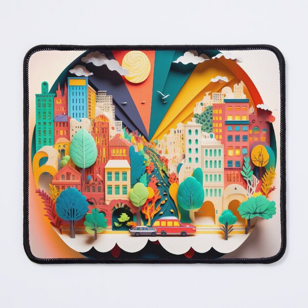 Item preview, 3D Effect Papercut Art - Cityscape Scene designed and sold by TheArtfulAI.