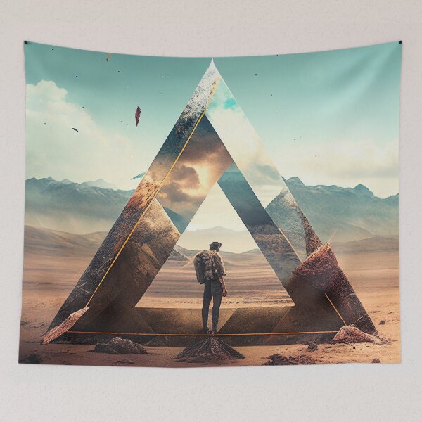 Item preview, Trippy Triangle in the Desert With Character Wall Art designed and sold by BySpinny.