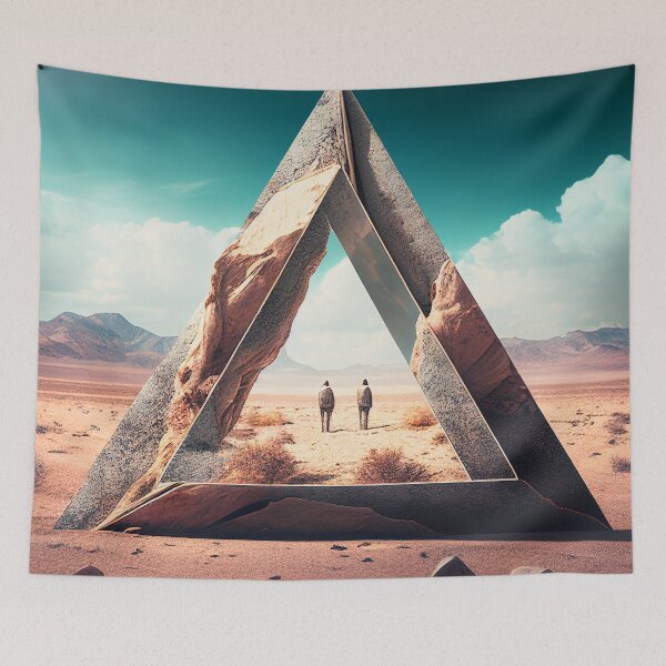 Item preview, Trippy Triangle in the Desert With Characters Wall Art designed and sold by BySpinny.