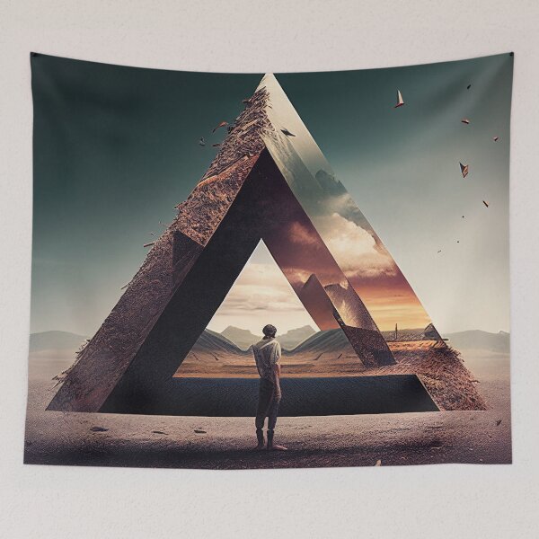 Item preview, Trippy Triangle in the Desert With Character Wall Art designed and sold by BySpinny.