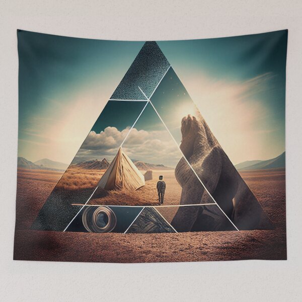Item preview, Trippy Triangle in the Desert With Character Wall Art designed and sold by BySpinny.