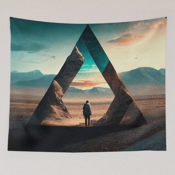 Item preview, Trippy Triangle in the Desert With Character Wall Art designed and sold by BySpinny.
