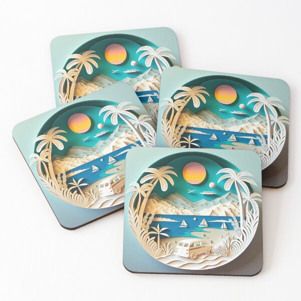 Item preview, 3D Effect Papercut Art - Beach Scene designed and sold by TheArtfulAI.