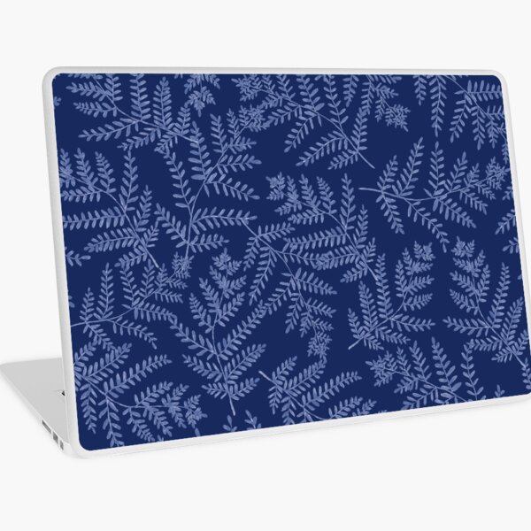 Fern Grotto Handpainted Fern Pattern in Deep Ocean Blue Laptop Skin