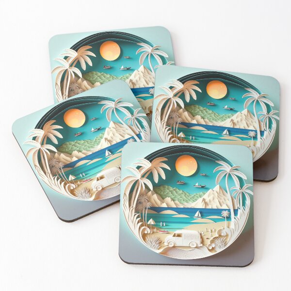 Item preview, 3D Effect Papercut Art - Beach Scene designed and sold by TheArtfulAI.