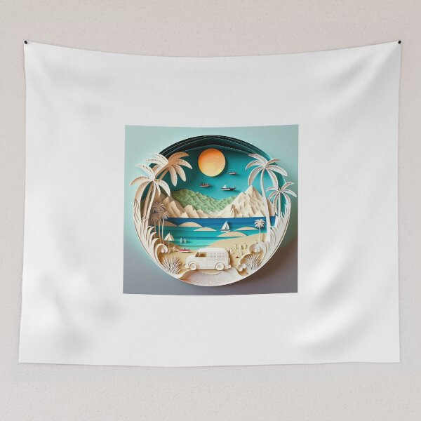 Item preview, 3D Effect Papercut Art - Beach Scene designed and sold by TheArtfulAI.