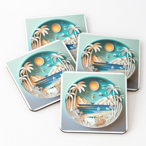 Item preview, 3D Effect Papercut Art - Beach Scene designed and sold by TheArtfulAI.