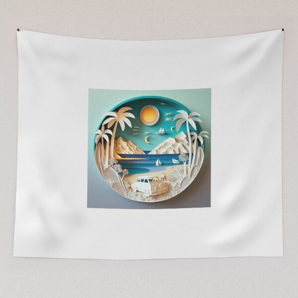 Item preview, 3D Effect Papercut Art - Beach Scene designed and sold by TheArtfulAI.