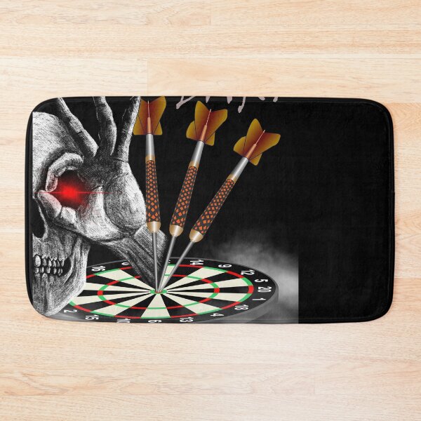 Item preview, Dart, skull, dartboard with darts, gothic skeleton hand puts 3 darts in bullseye, for dart players, dart fans designed and sold by ChrUzDesigner.