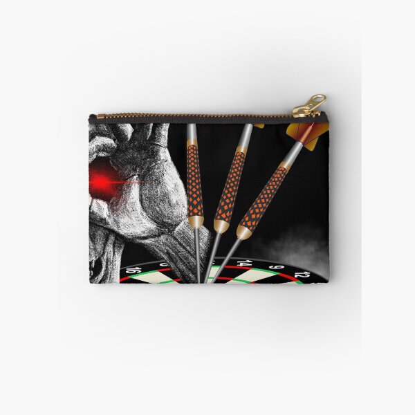 Item preview, Dart, skull, dartboard with darts, gothic skeleton hand puts 3 darts in bullseye, for dart players, dart fans designed and sold by ChrUzDesigner.
